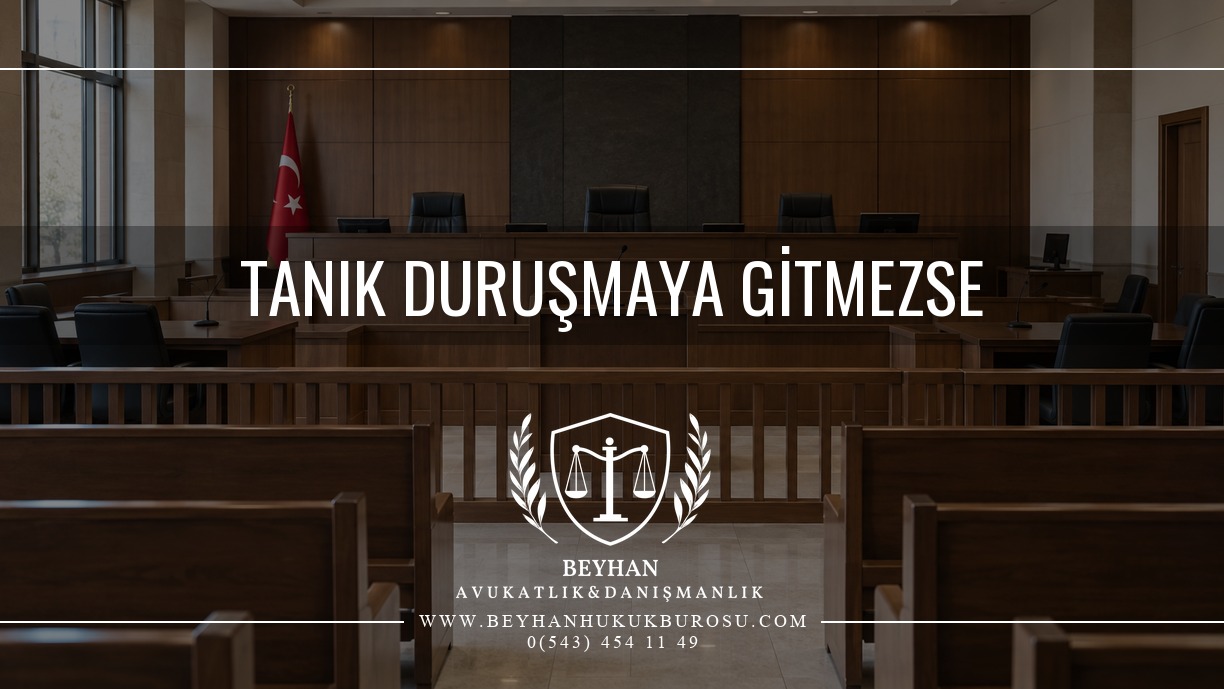 Ceza Davasında Tanık Duruşmaya Gitmezse Ne Olur? 2026 Tanık duruşmaya gitmezse: boş ceza duruşma salonu ve Beyhan Hukuk Bürosu makale kapağı