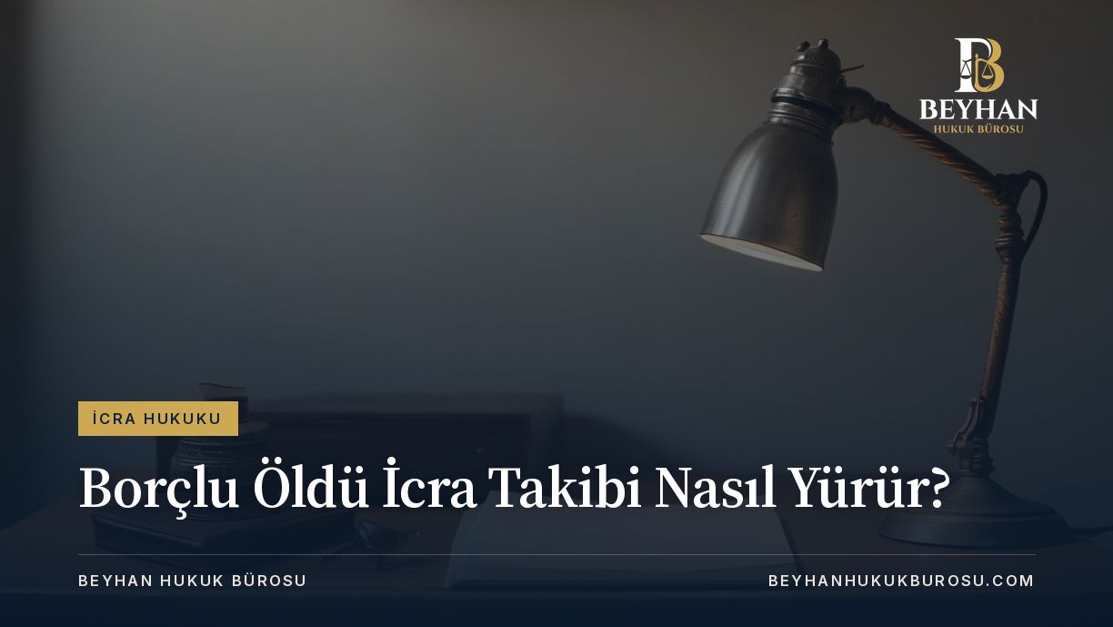 Loş masada yanan lamba ve boş kâğıt: borçlu öldü icra takibi ve miras konusu