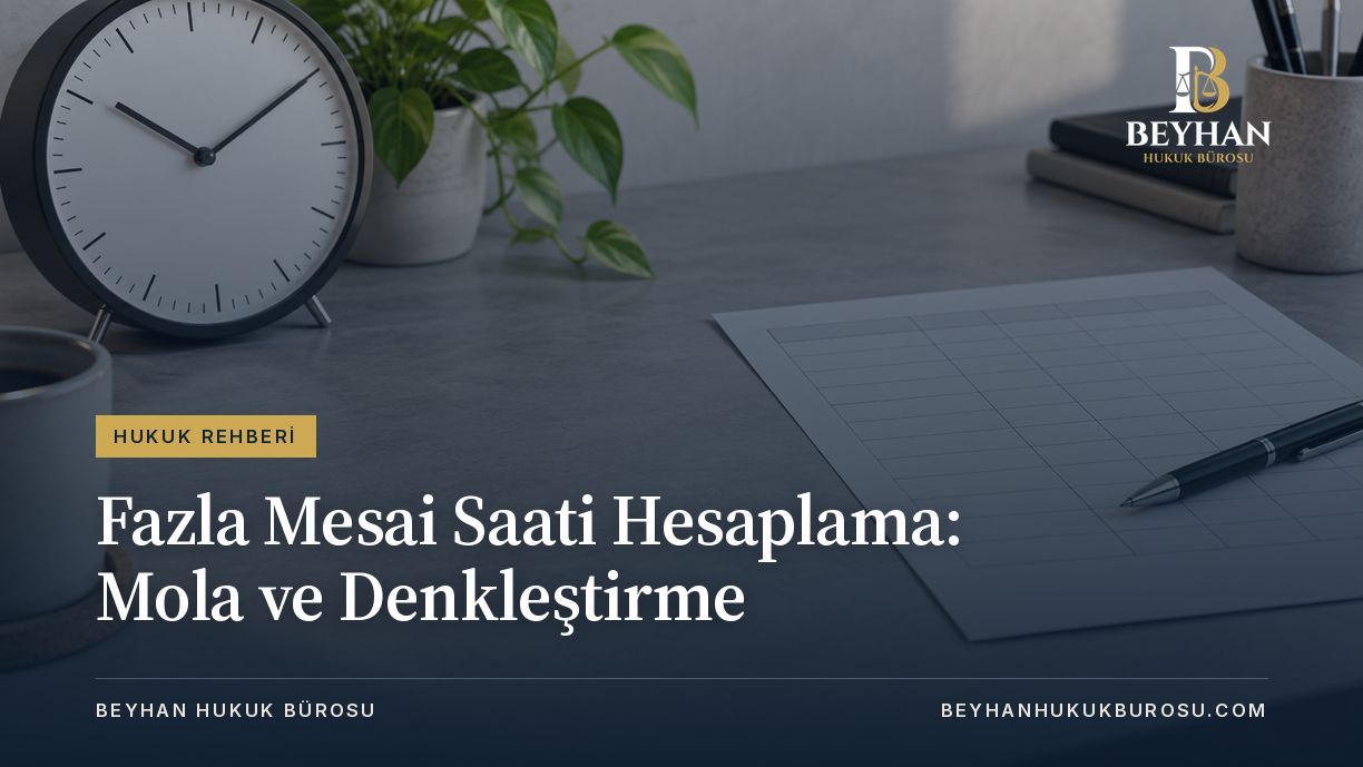 Fazla Mesai Saati Hesaplama: Mola ve Denkleştirme 2026 Çalışma saatlerini simgeleyen sade saat ve boş çizelge üzerinde fazla mesai saati hesaplama kapağı