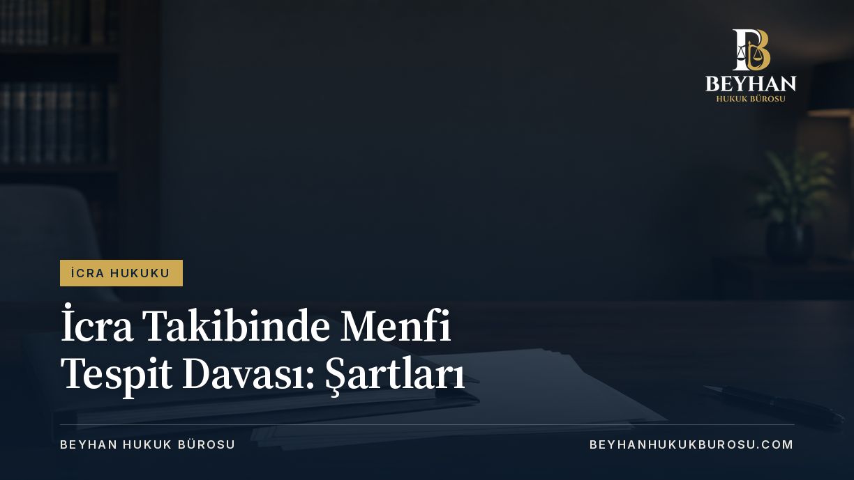 İcra takibinde menfi tespit davası için dosya ve boş belgeler temalı kapak.