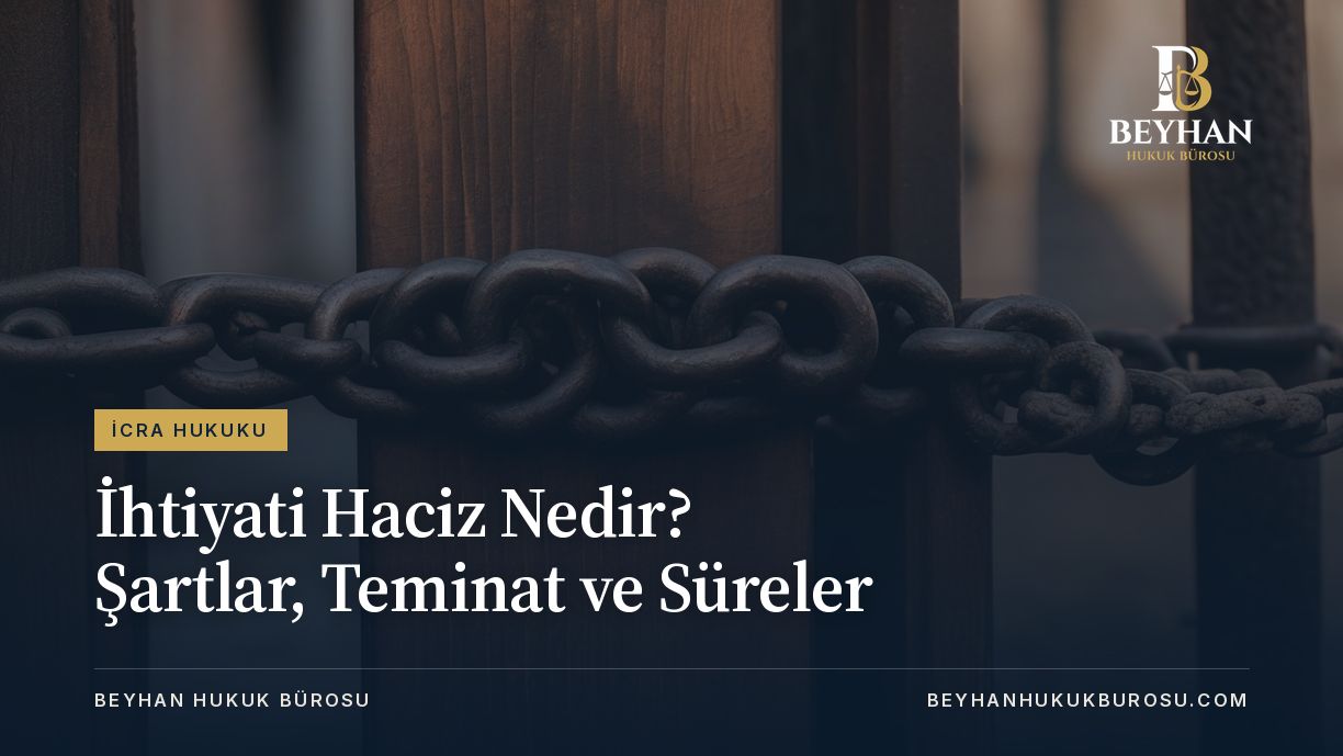 Ahşap kapıya dolanmış ağır zincirin yakın çekimi: ihtiyati haciz nedir sorusunu simgeleyen geçici güvence
