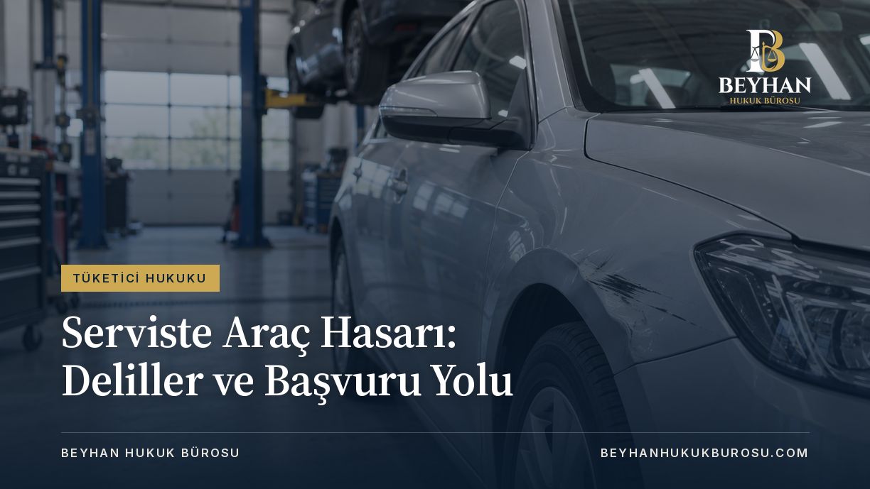 Servis atölyesinde ön çamurluğu çizilmiş aracın yer aldığı Serviste Araç Hasarı kapağı