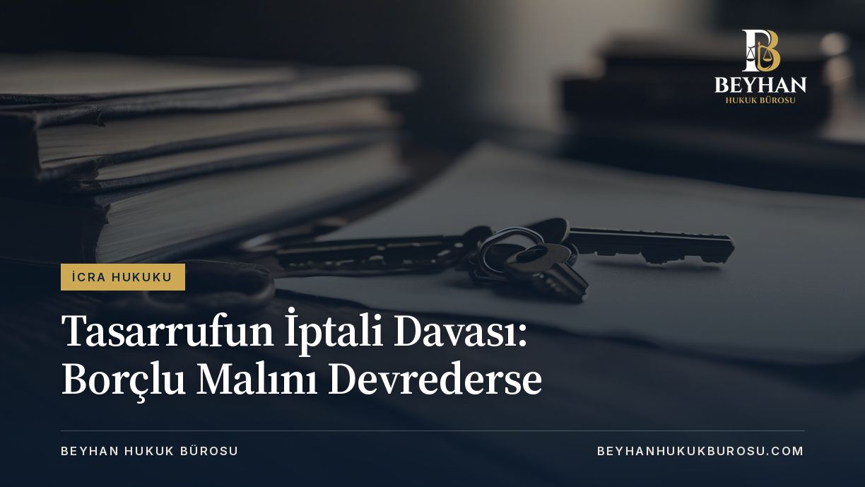 Tasarrufun iptali davası konusunu anlatan, boş kâğıt üzerinde anahtarlar ve kitaplar bulunan masa