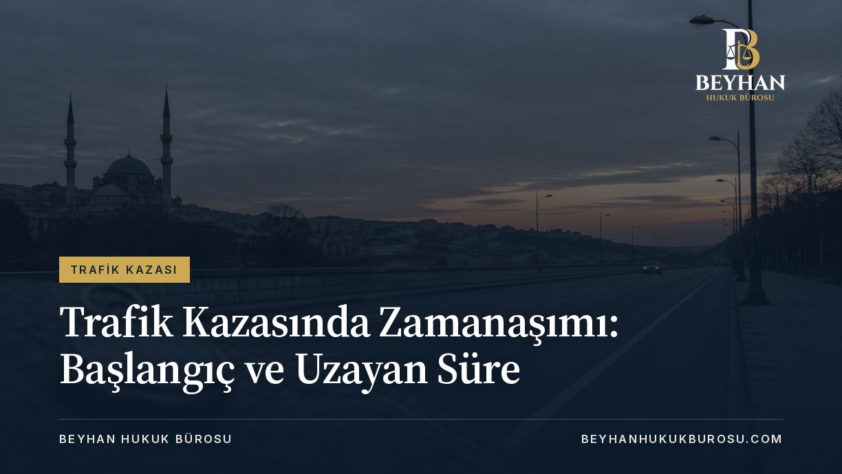 Trafik kazasında zamanaşımı makalesi için yol ve zaman temasını gösteren kapak.