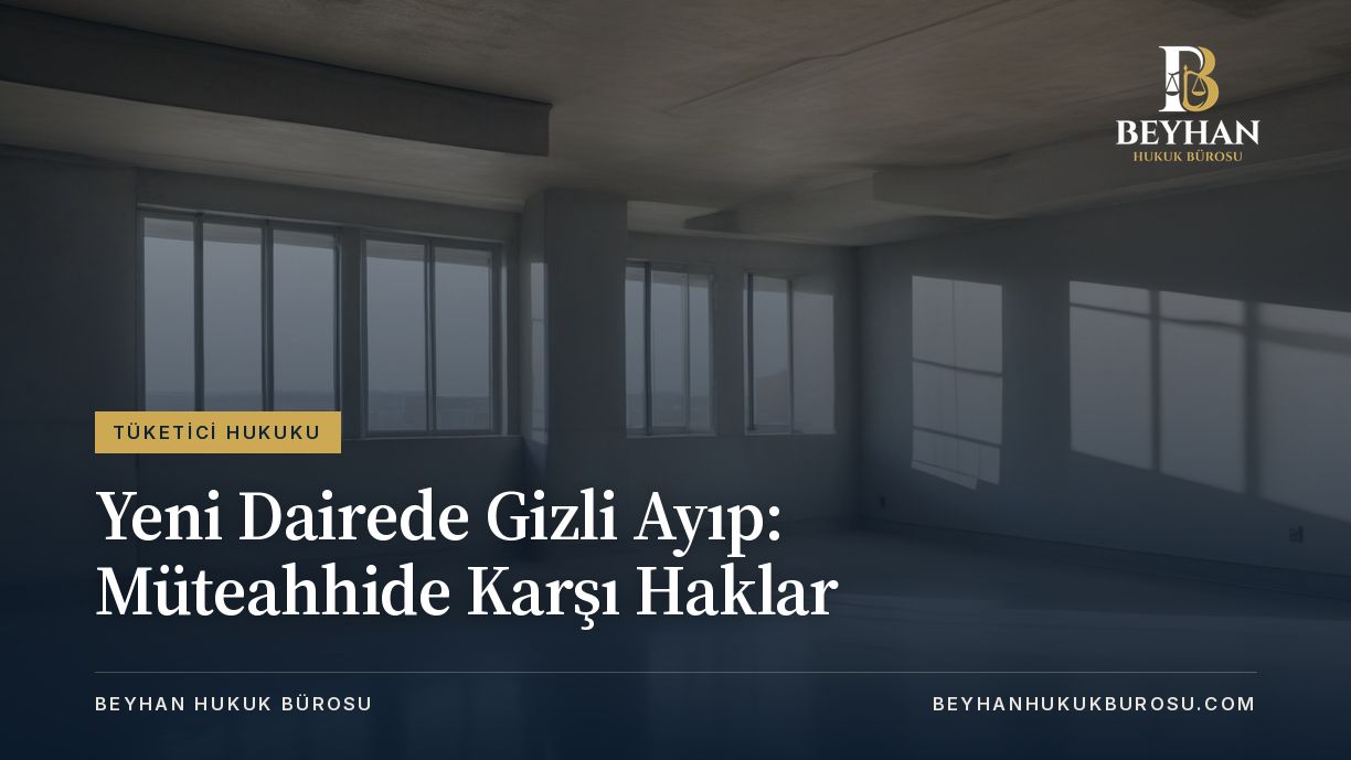 Yeni dairede gizli ayıp konusunu temsil eden, geniş pencereli boş bir yeni daire iç mekânı